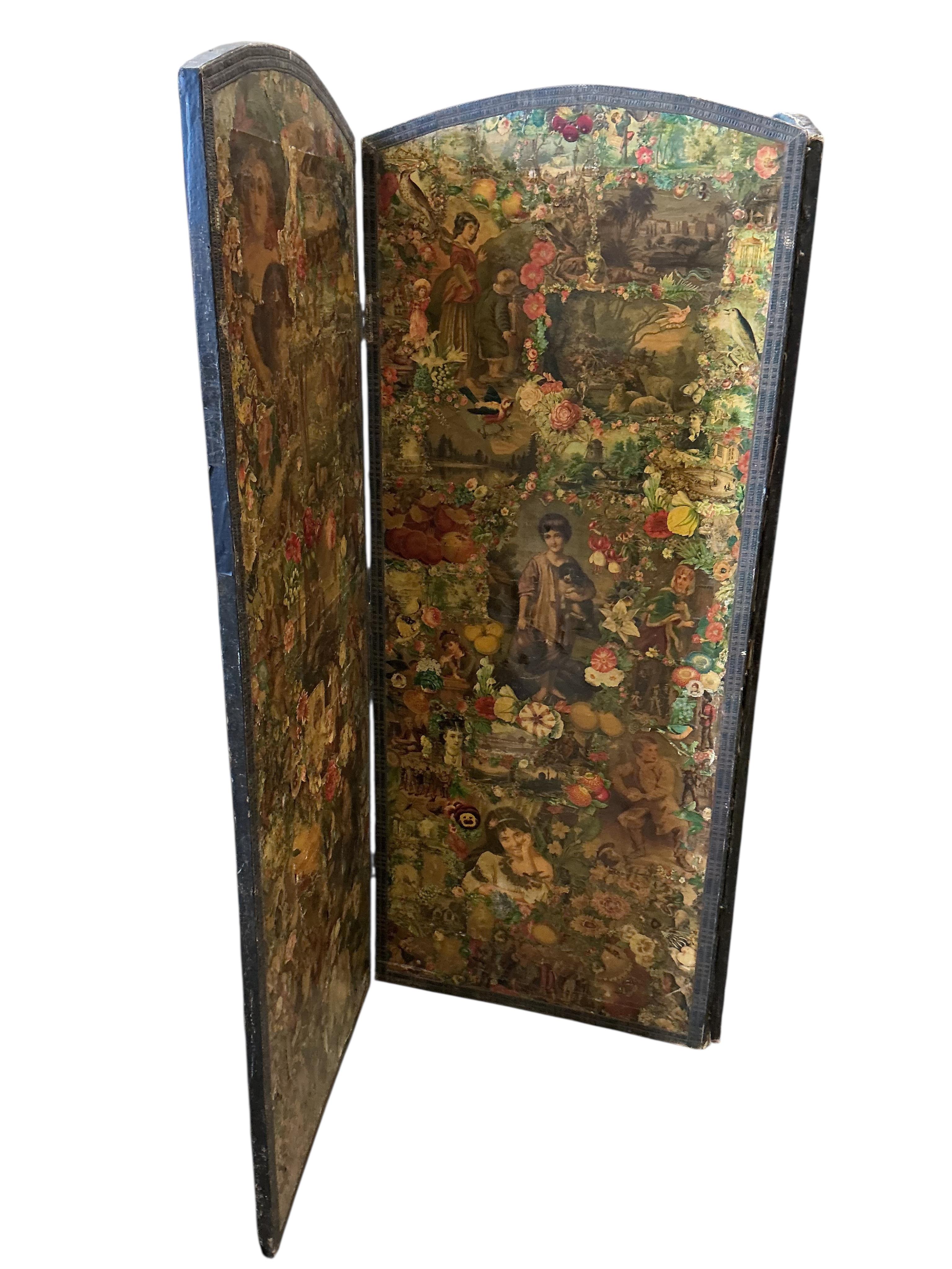 A Victorian three fold screen, each panel 63cm x 156cm